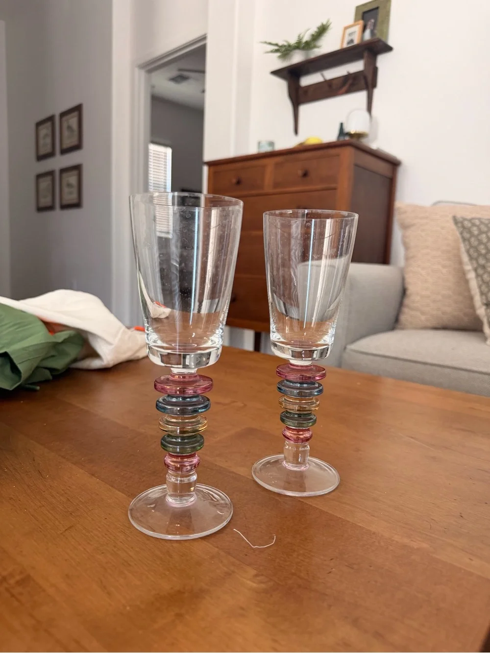 Colorful Stacked-Ring Stemmed Wine Glasses - Set of 2
